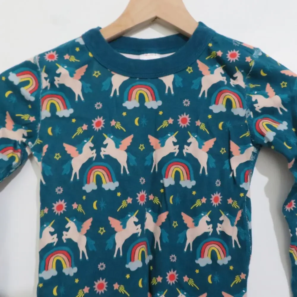 Hanna Andersson Sz 12 Teal Unicorn Kids Pajama Set Organic Cotton